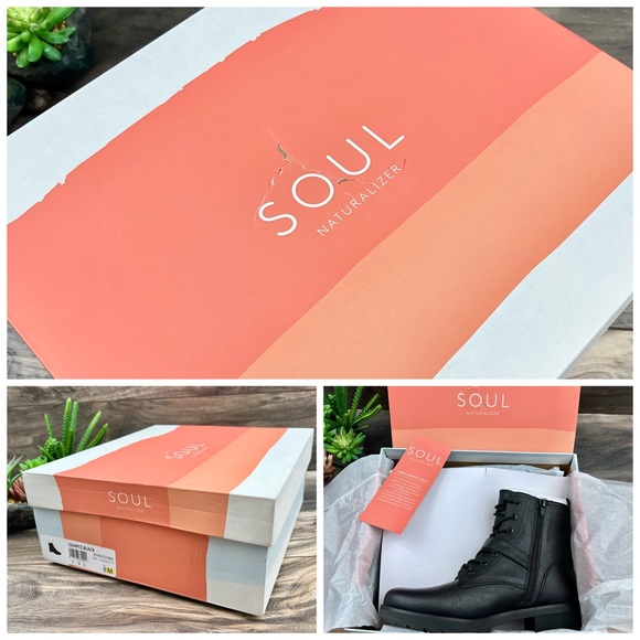 NIB Soul Naturalizer Quartz Black Leather Lace Up Zip Ankle Combat Boots 8M - Picture 11 of 12